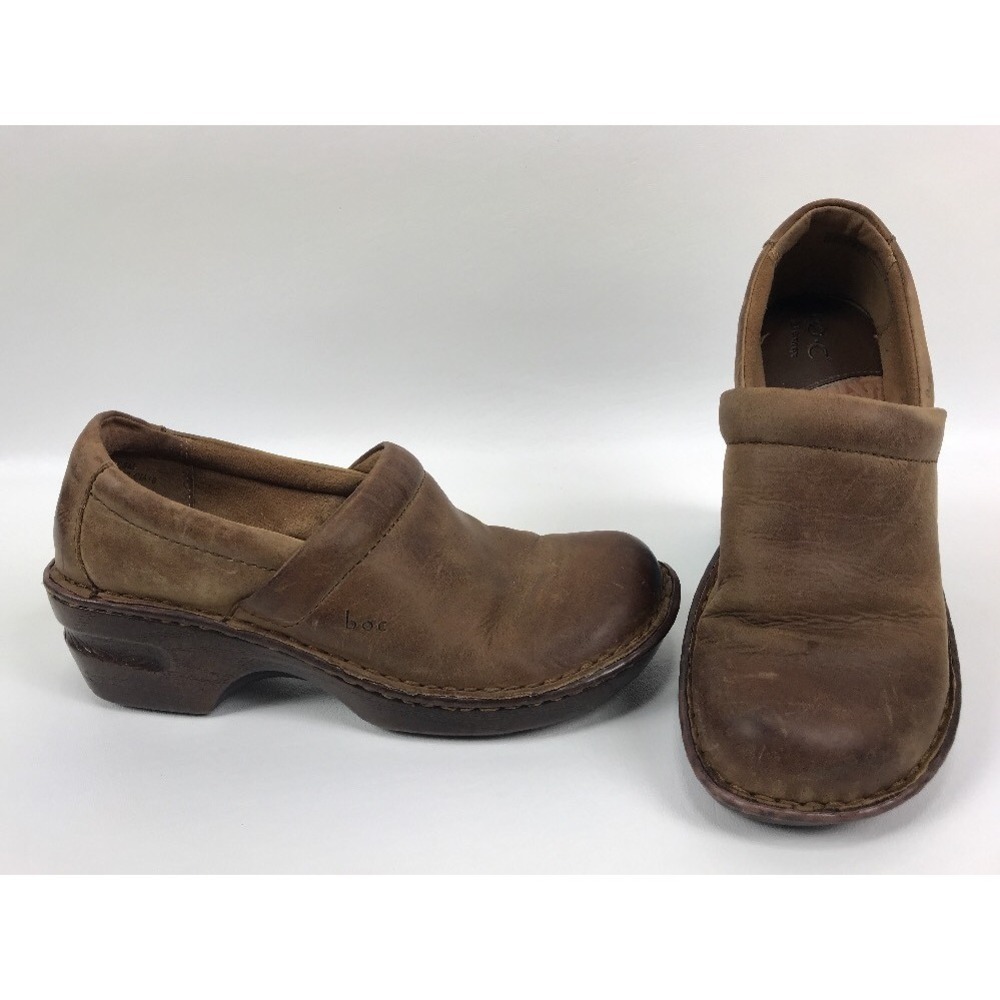 B.O.C. Born Concept PEGGY Brown leather slip on clogs Shoes Size 7.5‎ M